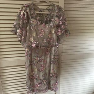 Brianna rose champagne floral overlay dress